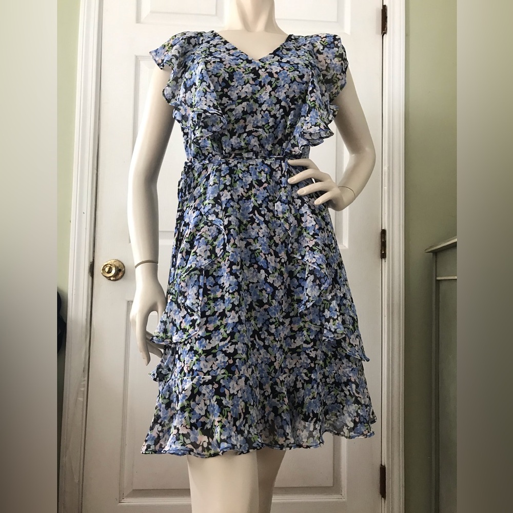 Vacation Ruffled floral dress. Summer Party dress.